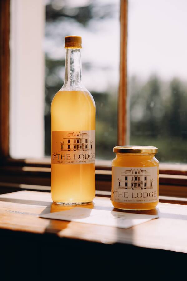 Home-produced apple juice and honey at The Salwey Lodge near Ludlow