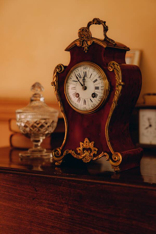 An antique French mantel clock at The Salwey Lodge near Ludlow